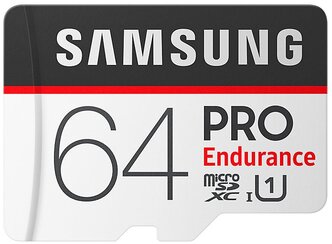 Карта памяти Samsung microSDXC PRO Endurance UHS-I U1 100MB/s + SD adapter 64 GB, чтение: 100 MB/s, запись: 30 MB/s, адаптер на SD