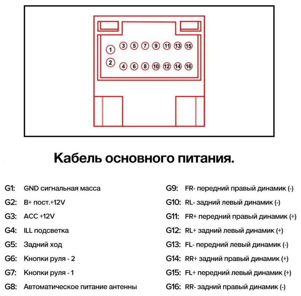 Кабель - Разъем для подключения магнитолы 16 PIN