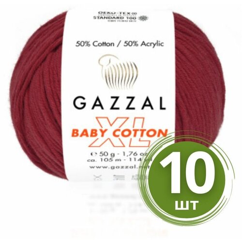 Пряжа Gazzal Baby Cotton XL (Беби Коттон XL) - 10 мотков Цвет: 3439 Красный 50% хлопок, 50% акрил, 50 г 105 м