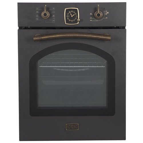 Встраиваемые электрические духовки Korting Calabria 596 х 45 x 55 см Духовой шкаф в ретро-дизайне ширина 45 см аналоговые часы в классическом стиле Frank Muller таймера с функцией отключения 9 режимов нагрева объем духовки 45 л телескопические направляющие на одном уровне двухслойное остекление каталитическая самоочистка автоматическое отключение в комплекте 2 противня хромированная решетка цвет - черный цвет ручек - бронза 3287500₽