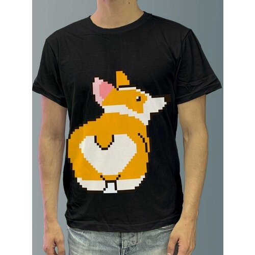 фото Футболка мужская черная из хлопка с dtf рисунком пиксель арт - 3769 будь на стиле