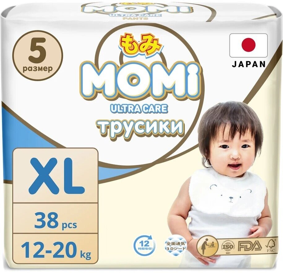 Подгузники трусики детские MOMI Ultra Care 5 XL 12-20 кг, 38 шт