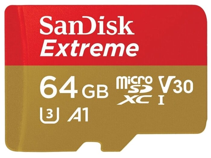 SanDisk   MicroSD 64Gb SanDisk Extreme microSDXC Class 10 UHS-I Class 3 V30 A2 100MB/s + SD adapter #SDSQXAF-064G-GN6AA