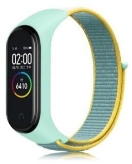 Нейлоновый ремешок для фитнес-браслета ми бэнд Xiaomi Mi Band 3 / Mi Band 4 / Mi Band 5 / Mi Band 6 бирюзовый с желтой полоской (бирюзово - желтый)