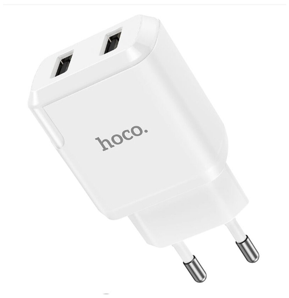 Сетевое зарядное устройство (СЗУ) Hoco N7 Speedy (2 USB) + кабель Lightning, 2.1 А, белый