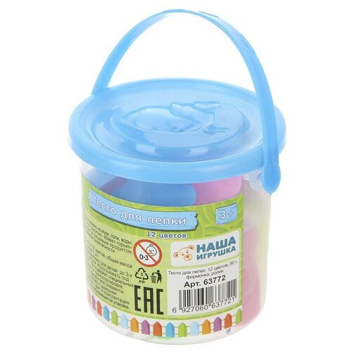 Тесто для лепки: 12 цветов, 80г, формочка, ролик 63772 152192