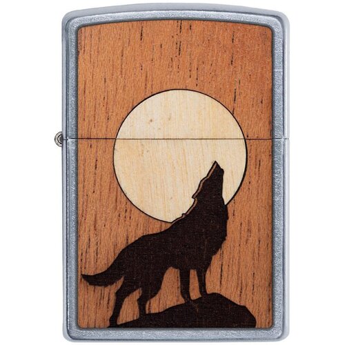 Оригинальная бензиновая зажигалка ZIPPO WOODCHUCK 49043 Howling Wolf с покрытием Street Chrome™ - Воющий волк