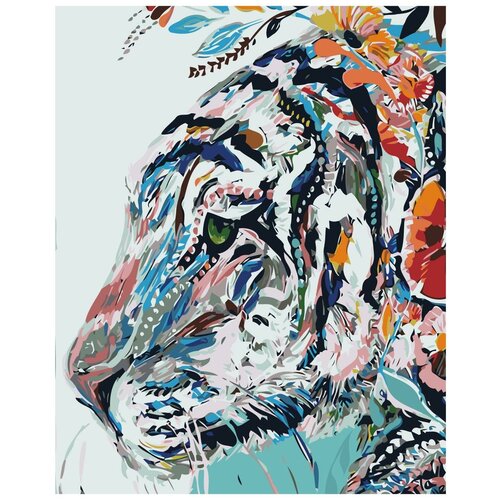 Тигр в узорах Раскраска картина по номерам на холсте