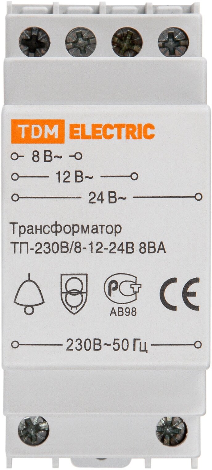 Трансформатор понижающий ТП-230В/8-12-24В 8ВА DIN-рейка TDM