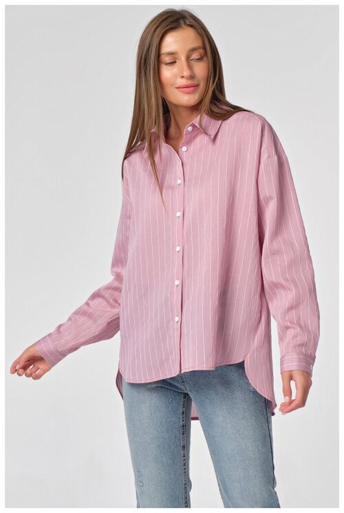 Рубашка  FLY, свободный силуэт, длинный рукав, размер 48, розовый