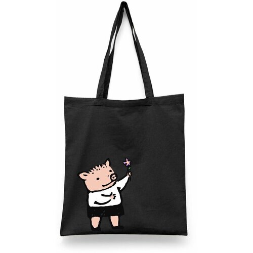 фото Сумка-шоппер унисекс каждому своё "поросенок петр/трактор/мем" черная