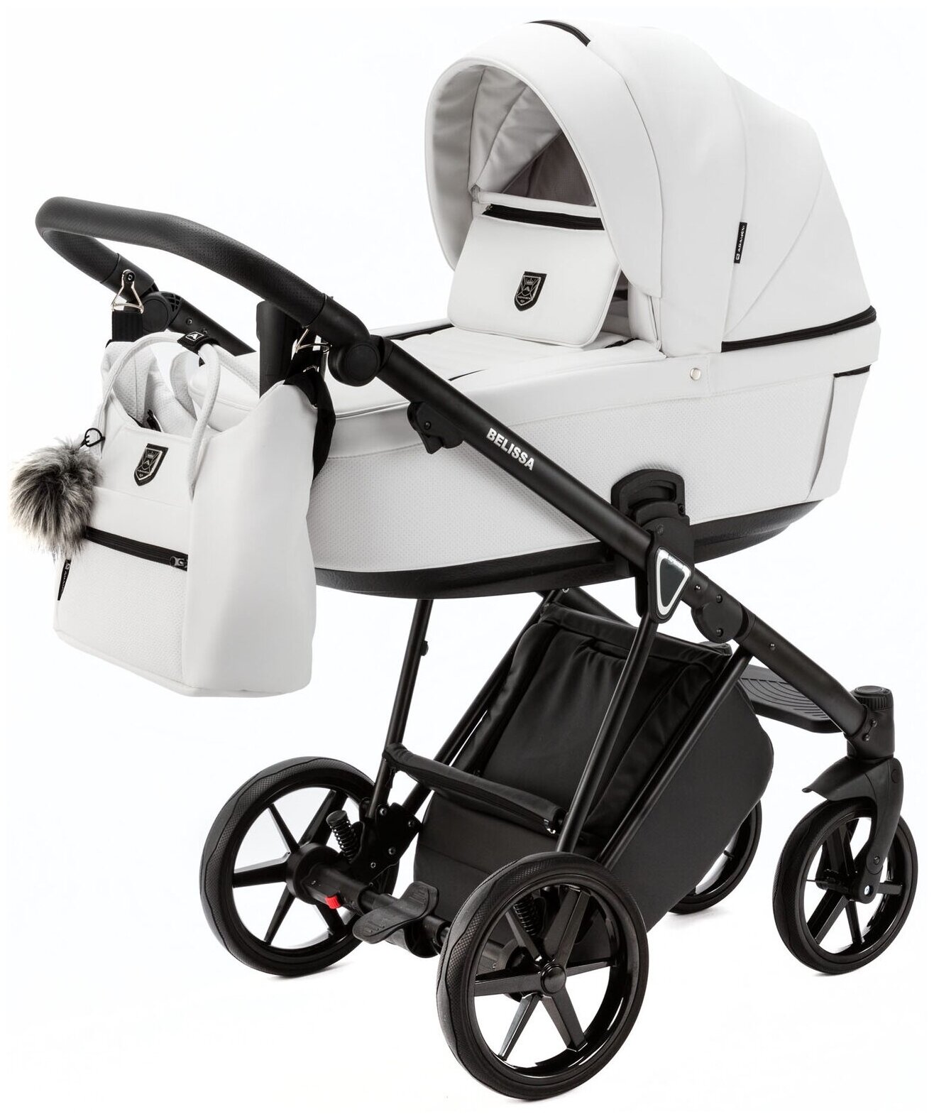 Коляска для новорожденных Adamex Belissa Deluxe, всесезонная прогулочная детская коляска 2 в 1 белая эко-кожа