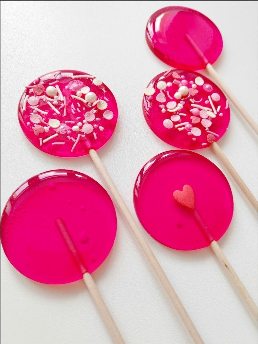 Леденцы на палочке для торта круглые плоские розовые - фотография № 6