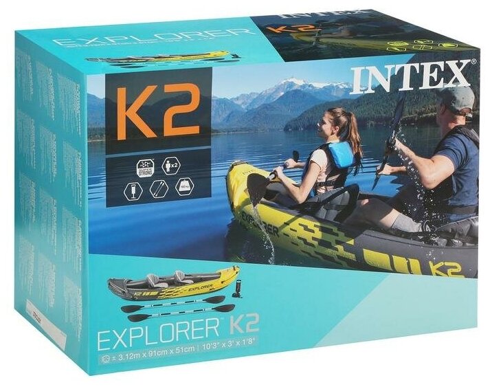 INTEX Надувная байдарка Explorer-К2 двухместная 312*91*51 см + насос и весла 68307