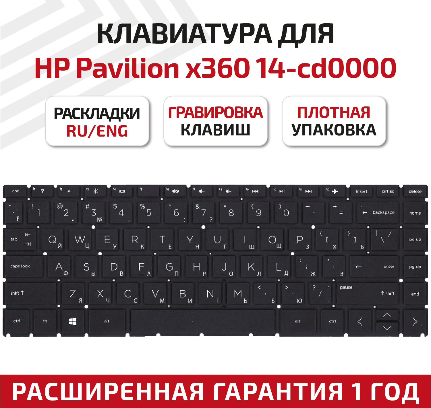 Клавиатура (keyboard) для ноутбука HP Pavilion x360 14-cd0000, 14m-cd0000, 14t-cd0000, 14-CE, 14-MA, 14-CK, 14-CM, 14-DG, черная