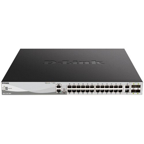 D-Link PROJ Managed L3 Stackable Switch 24x1000Base-T PoE, 2x10GBase-T, 4x10GBase-X SFP+, PoE Budget 370W (740W with DPS-700), Surge 6KV, CLI, 1000Bas коммутатор d link dgs 1100 24v2 a2a l2 smart switch with 24 10 100 1000base t ports 8k mac address 802 3x flow control 802 3ad link aggregation port mirroring 128 of 802 1q vlan vid range 1 4094 loopbac dgs 1100 24v2 a2a