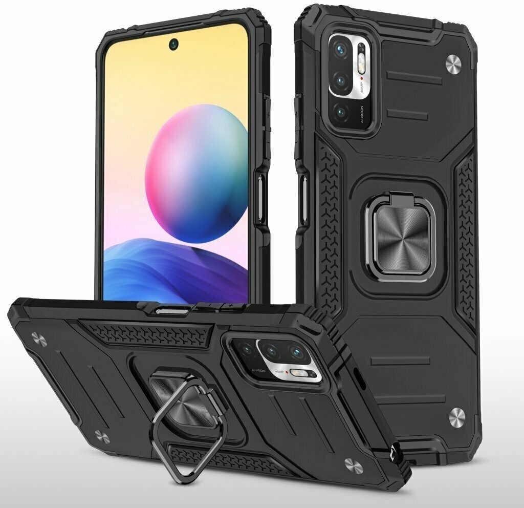 Чехол противоударный для Xiaomi Poco M5s и Redmi Note 10 4G и Redmi Note 10S / Поко М5s и Редми Нот 10 и Нот 10S armor (Черный)