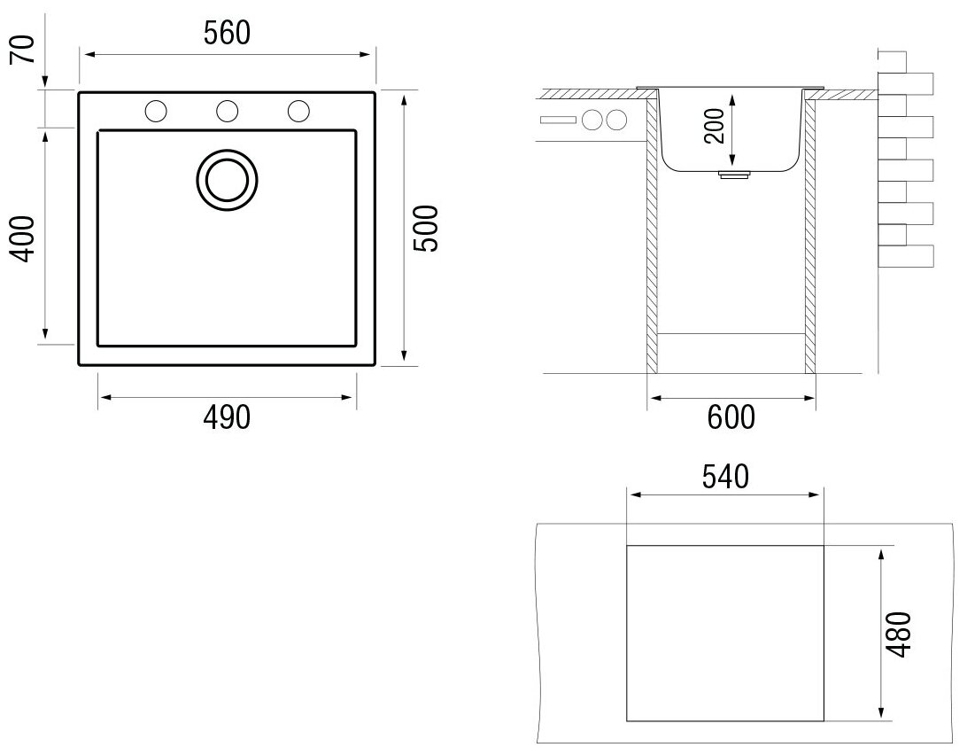 Врезная кухонная мойка 50 см, Longran Cube CUG 560.500, onyx/10 - фотография № 6