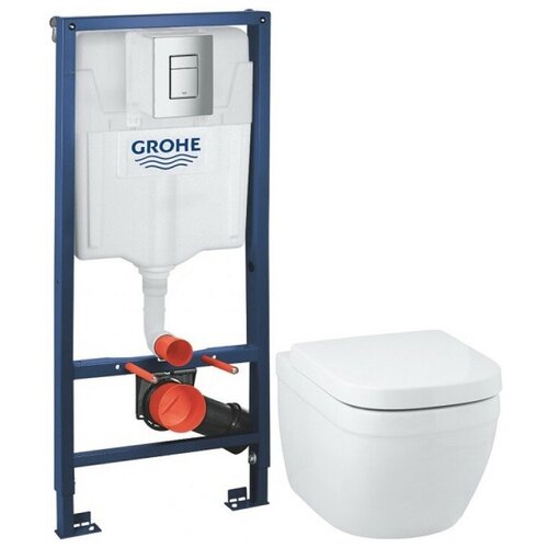 Комплект подвесной унитаз Grohe Euro Ceramic 39328000 + 39330001 + система инсталляции Grohe 38772001 комплект подвесной унитаз grohe euro ceramic 39328000 39330001 система инсталляции alcaplast am101 11203 1russetm70