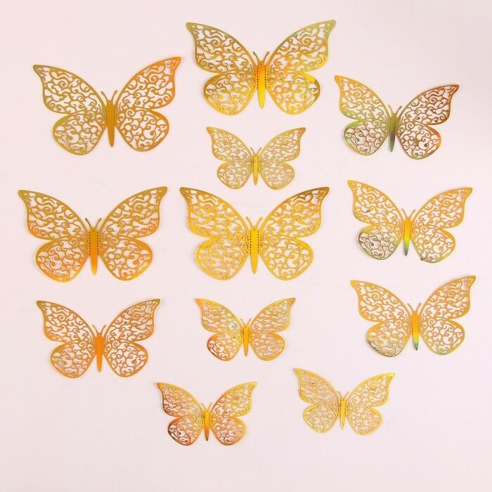 Страна Карнавалия Набор для украшения «Бабочки» 12 штук голография цвет золото