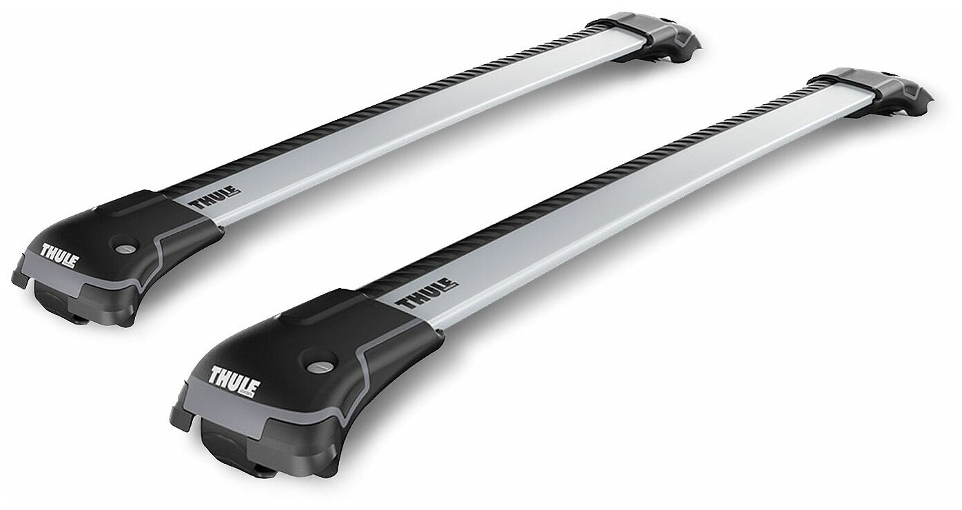 Багажник Thule WingBar Edge на крышу автомобиля Nissan Qashqai 2014-2021 г. на стандартный рейлинг (серебристая крыловидная дуга)