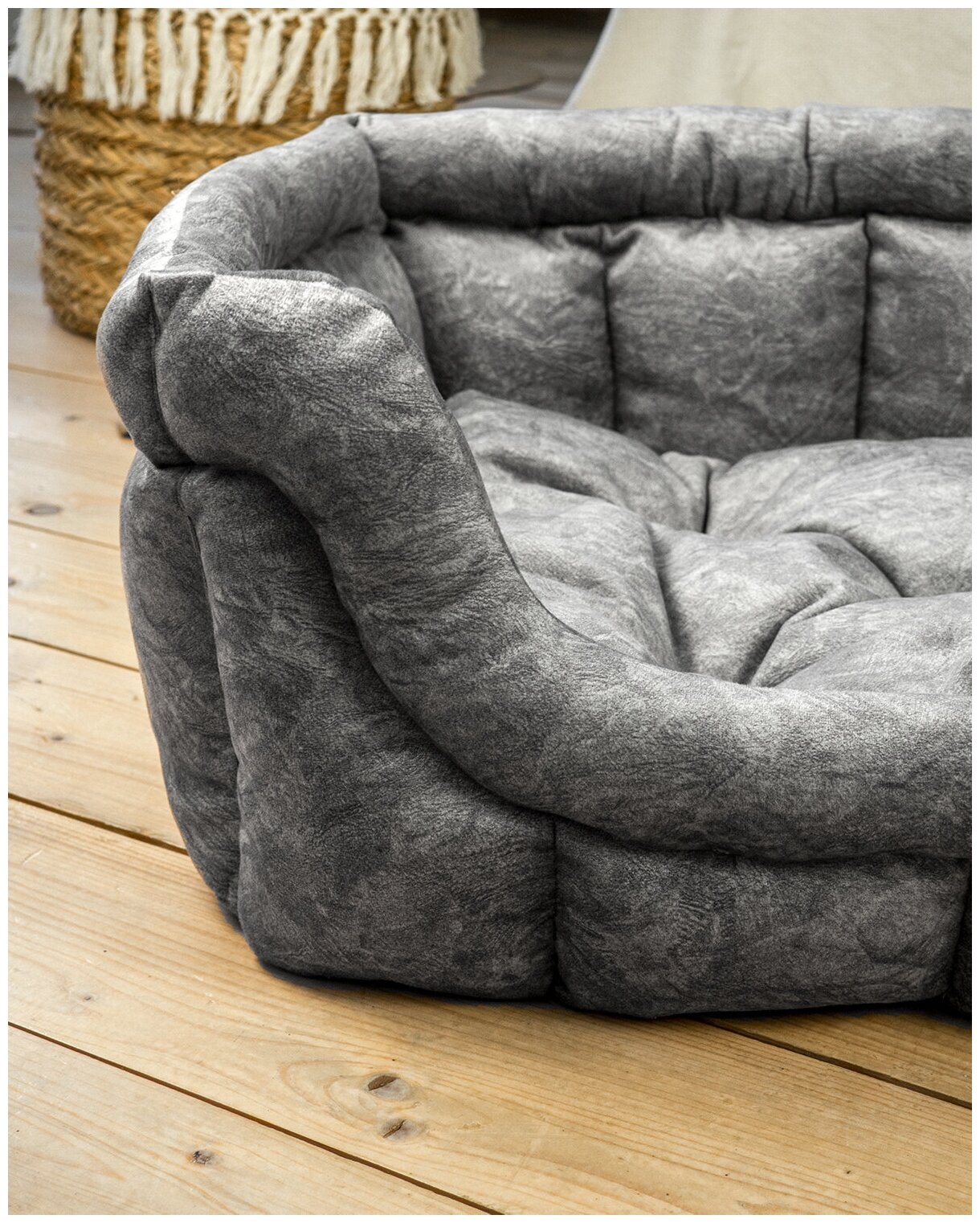 Лежак для собак и кошек, 50х40, серый, (мебельный микровелюр, холлофайбер) - фотография № 4