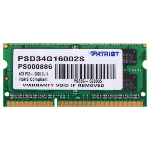 Оперативная память Patriot Memory SL 4 ГБ DDR3 1600 МГц SODIMM CL11 PSD34G16002S модуль памяти kingspec so dimm ddr3 4гб 1600мгц