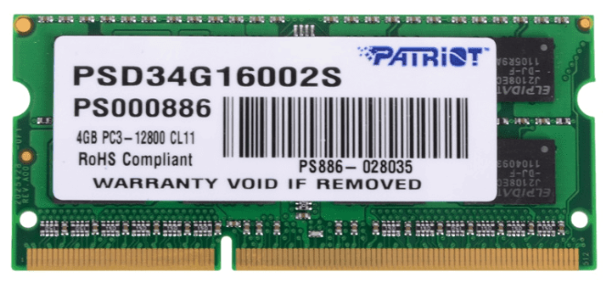 Оперативная память PATRIOT MEMORY Patriot SO-DIMM DDR3 4Gb 1600MHz pc-12800 PSD34G16002S