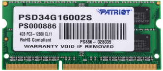 Оперативная память Patriot Memory SL 4 ГБ DDR3 1600 МГц SODIMM CL11 PSD34G16002S