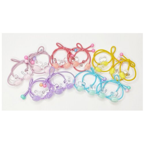 фото Набор резинок для волос 10 шт, 5 цв, с бусинками и зайчиками fashion jewelry