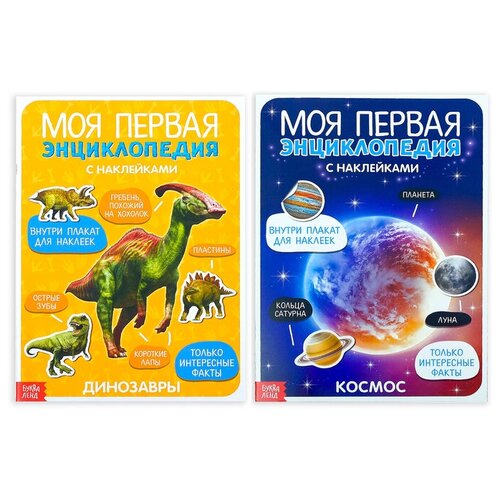 Наклейки «Энциклопедии о динозаврах и космосе», набор 2 шт. по 8 стр, формат А4