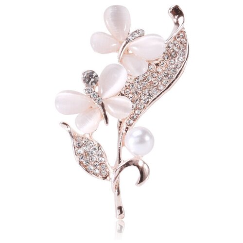 Брошь, жемчуг имитация, стразы