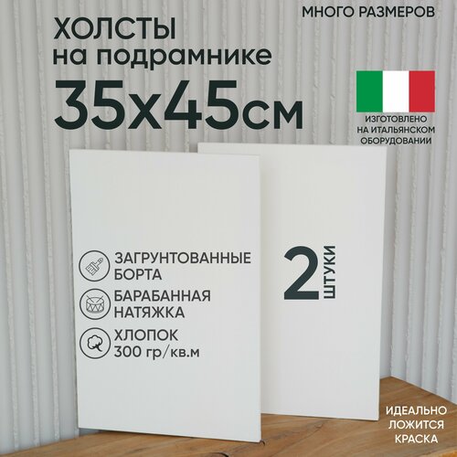 Холст на подрамнике, 2 шт, размер 35 х 45 см, Артель художников, хлопок 300 г/м2, грунтованный