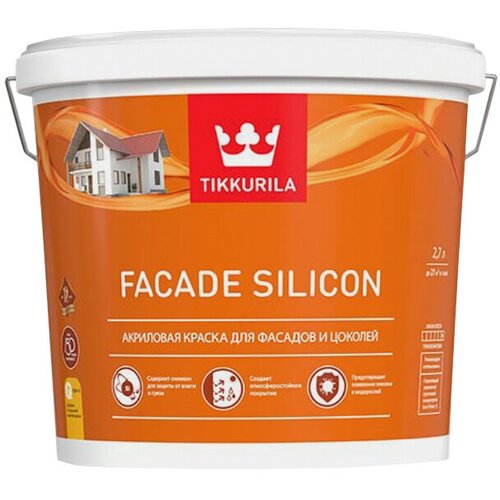 Краска акриловая фасадная TIKKURILA Facade Silicon база C 2,7л бесцветная краска акриловая фасадная tikkurila facade silicon база c 9л бесцветная арт 700011480