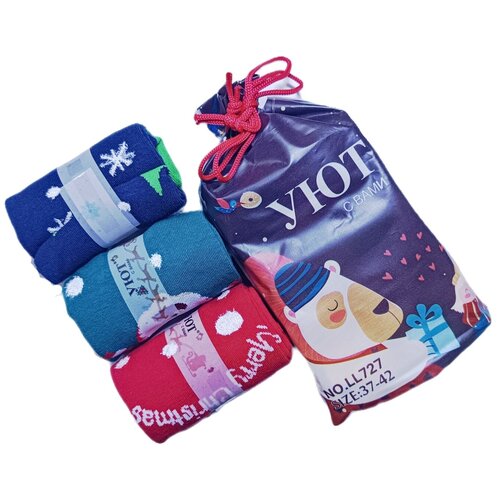 фото Носки уют, 3 пары, размер 37-42, красный, синий, зеленый