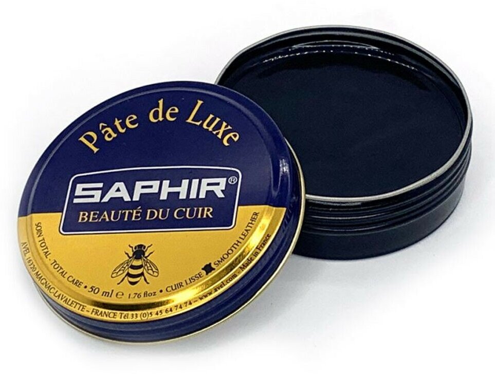 Крем банка 50 мл. для гладкой кожи Pate de luxe SAPHIR, цветной, железная банка. (06 темно-синий)