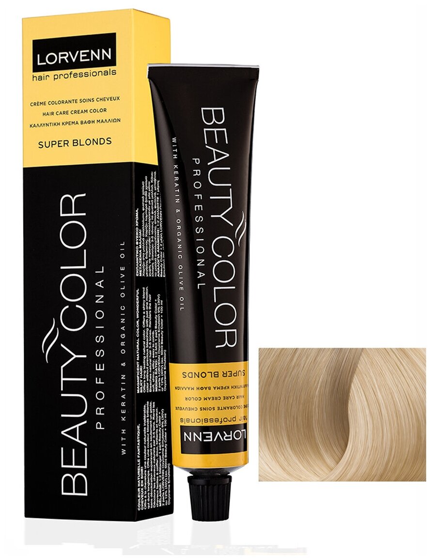 Крем-краска BEAUTY COLOR SUPER BLONDS для окрашивания волос LORVENN HAIR PROFESSIONALS 1001 супер блонд пепельный 70 мл