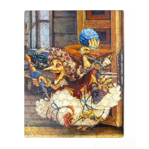 Пазл деревянный «Кикимора болотная, белая курица Даша и голубой клубок» в коробе (263 детали)