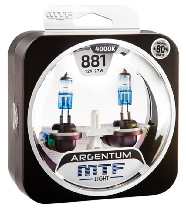 Лампа автомобильная галогенная MTF Light Argentum +80% H8A1281 Н27 (881) 12V 27W PGJ13