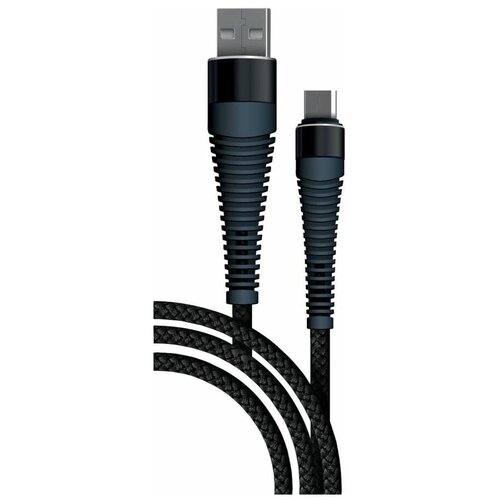 Кабель BORASCO Fishbone, micro USB (m) - USB (m), 1м, в оплетке, 3A, черный [38499]