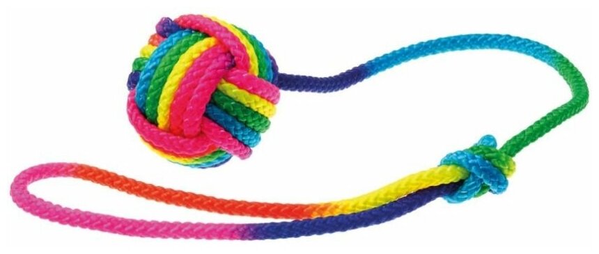 Pet Line Мяч плетёный радуга на шнуре 5,5 см*50 см - фотография № 2