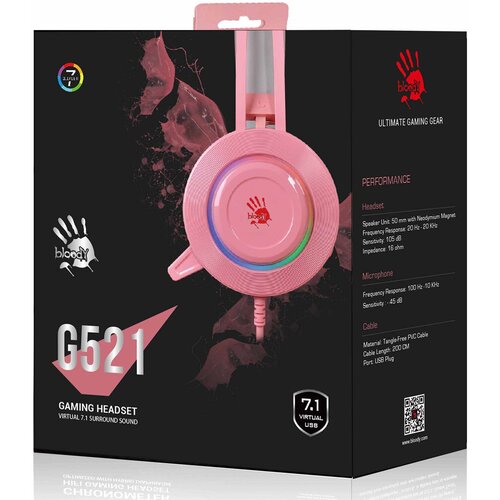 Наушники с микрофоном A4Tech Bloody G521 розовый 23м мониторные USB оголовье G521 PINK 441600₽