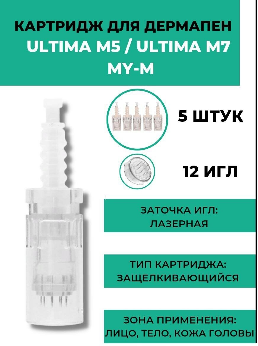 Картридж на 12 игл для дермапенов: Dr. Pen ULTIMA-5 Gold, ULTIMA-M7 ,MY-M / 5 штук - фотография № 1