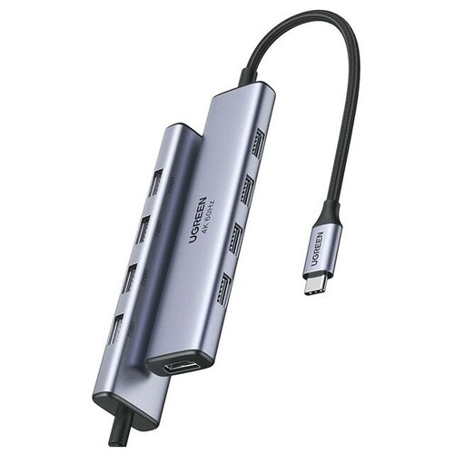 Мульти Хаб Ugreen CM478 (20955) USB-C to HDMI+4xUSB 3.0 A without PD Converter серый ugreen 10 гбит с usb концентратор 7 в одном 4k