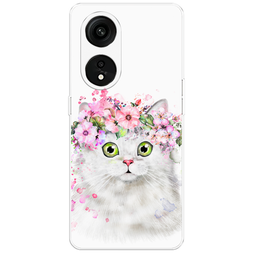 Силиконовый чехол на Oppo Reno 8T 5G / Оппо Рено 8Т 5G Белая кошка с цветами силиконовый чехол белая кошка с цветами на oppo reno 8t 5g оппо рено 8т 5g