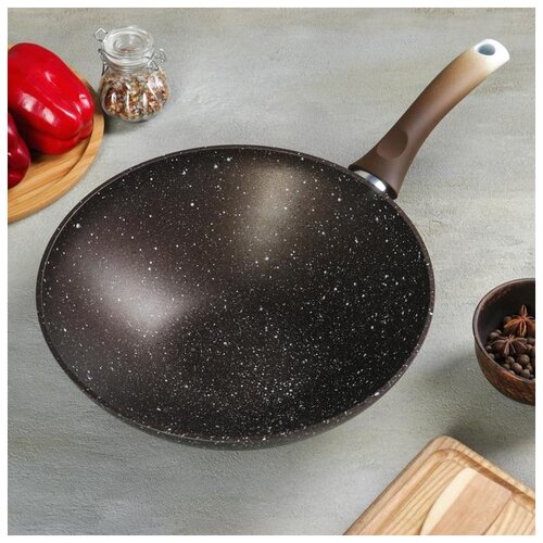 фото Сковорода- wok классическая, d=28 см, антипригарное покрытие, кофейный мрамор kukmara 5135159 .