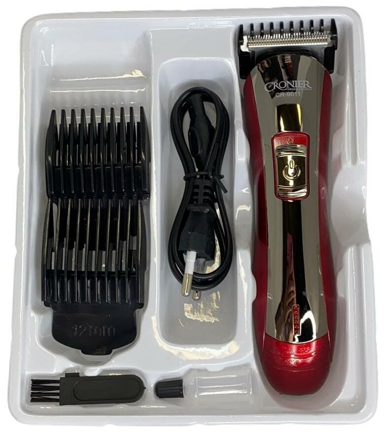 Машинка для стрижки волос Cronier CR-9011, Триммер для стрижки бороды и усов, 4 насадки, Красный - фотография № 3