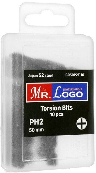 MR.LOGO Биты профессиональные MR. LOGO C050P2T-10, Japan S2, Torsion, PH2 x 50 мм, PP-box, 10 шт.
