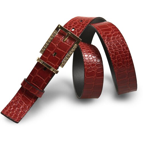 фото Ремень натуральная кожа, для женщин, длина 110 см., красный нет бренда