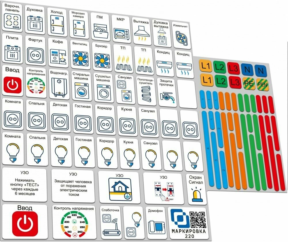 Комплект наклеек на электрощит для электрических щитов до 48 модулей Маркировка 220 EL-Pro